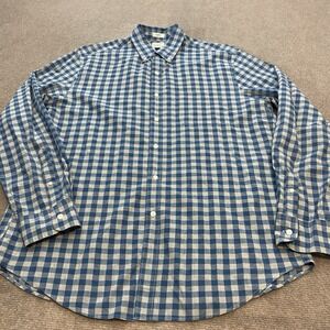 J Crew Shirt Mens Large Gray Blue Square Plaid Brushed Twill Classic Fit Soft